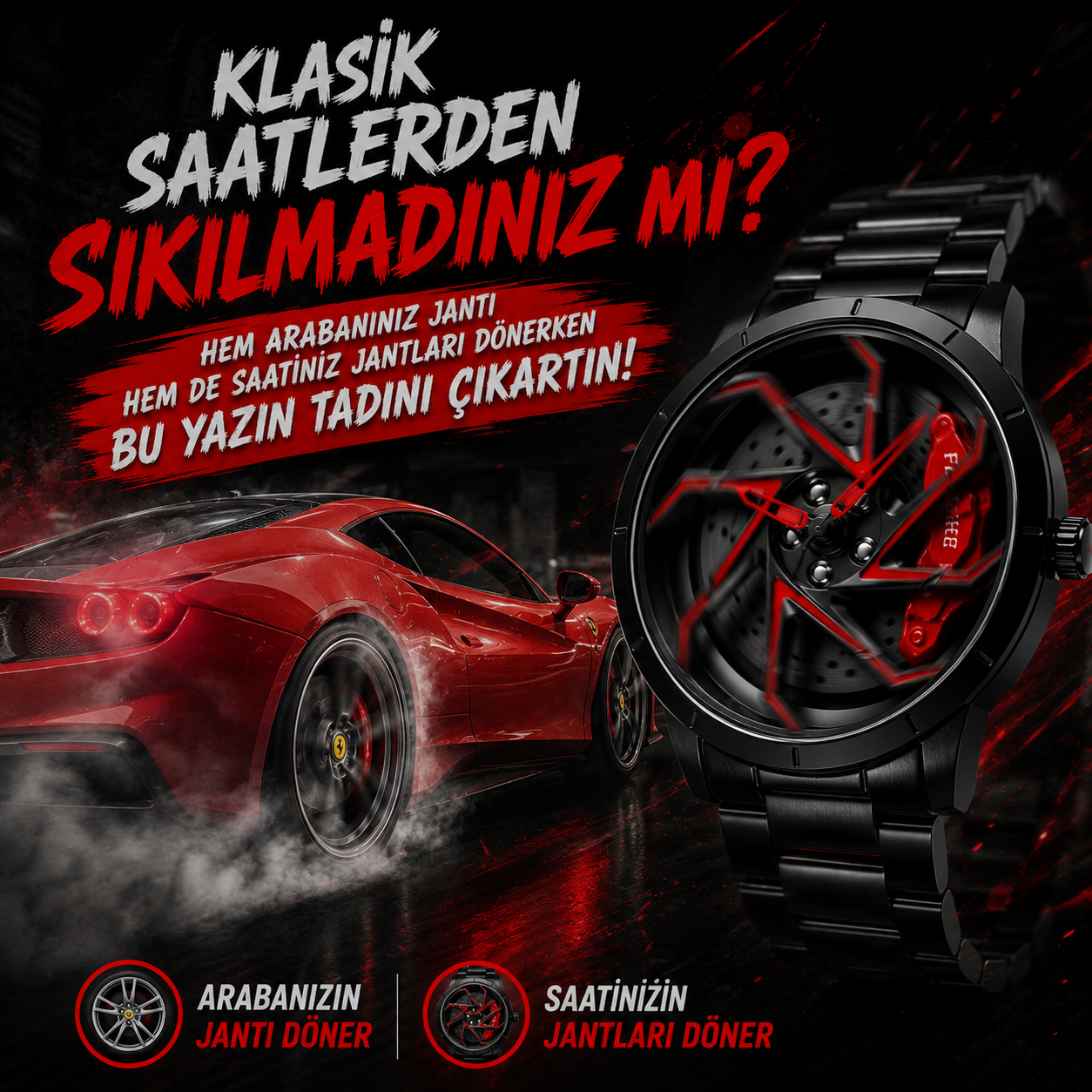 Çelik İç Kadran Dönen Jant Saat