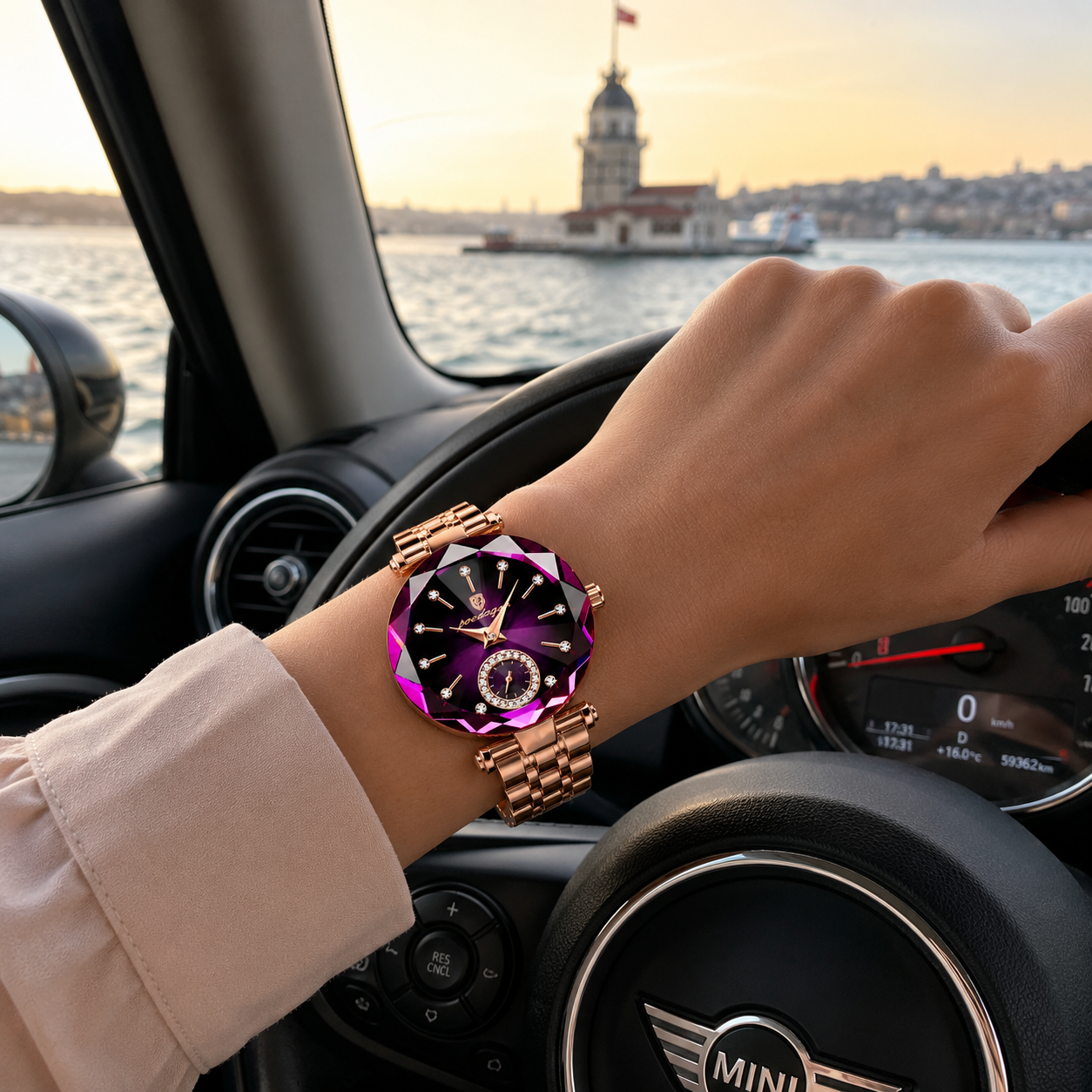 Poedagar™  Elegance Mor Kadran Gold Kasa Kadın Kol Saati