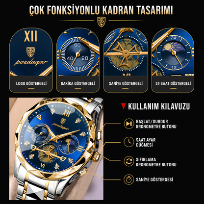 Poedagar®  Paslanmaz Çelik Erkek Lüx  Kol Saati