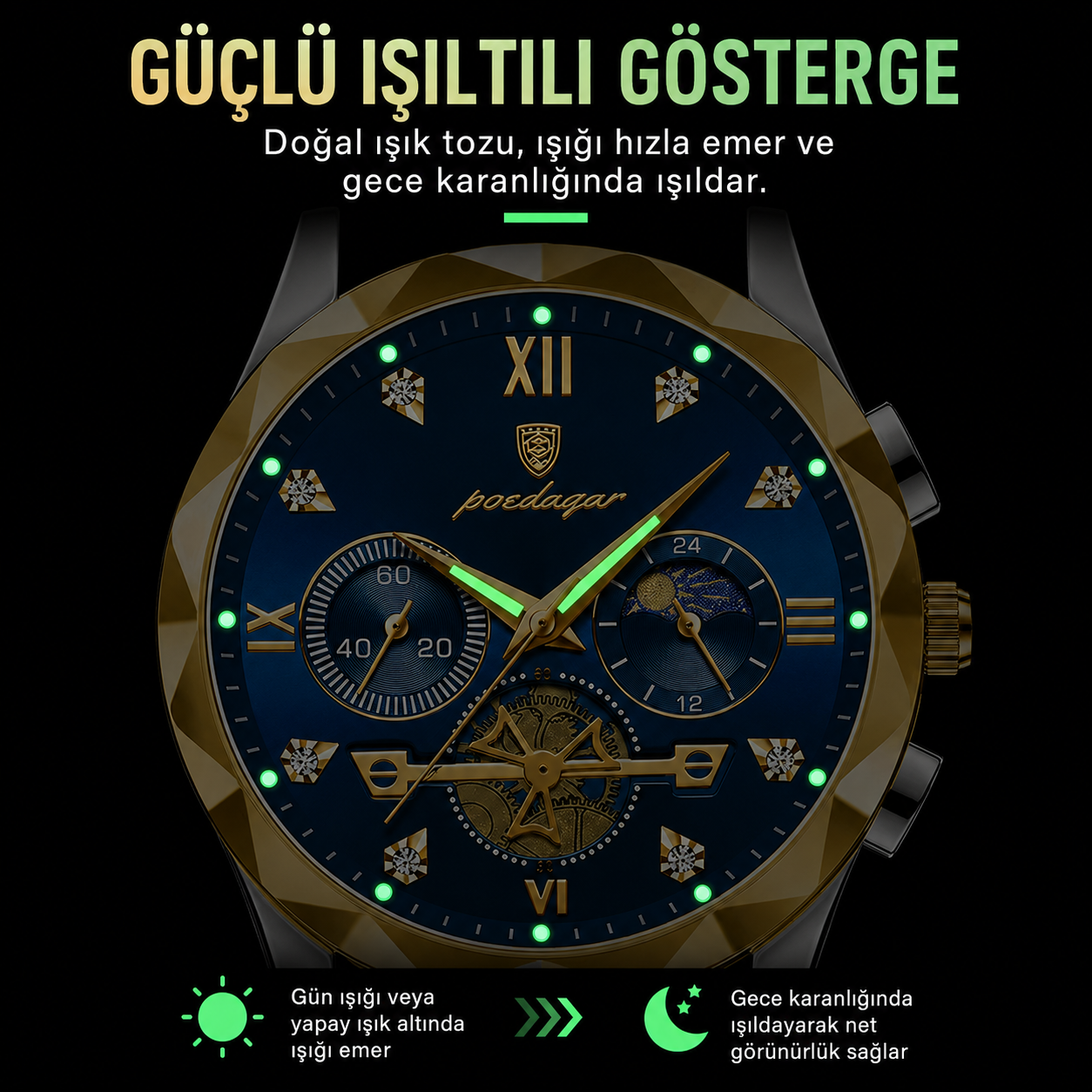 Poedagar®  Paslanmaz Çelik Erkek Lüx  Kol Saati
