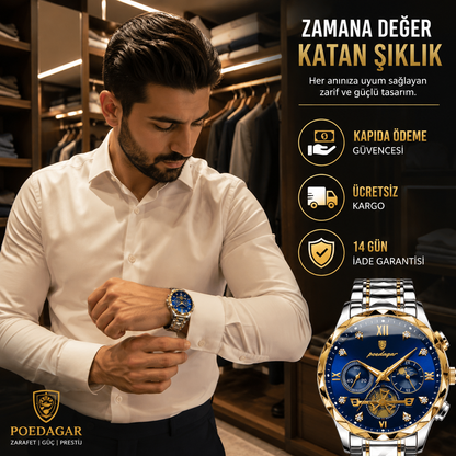 Poedagar®  Paslanmaz Çelik Erkek Lüx  Kol Saati